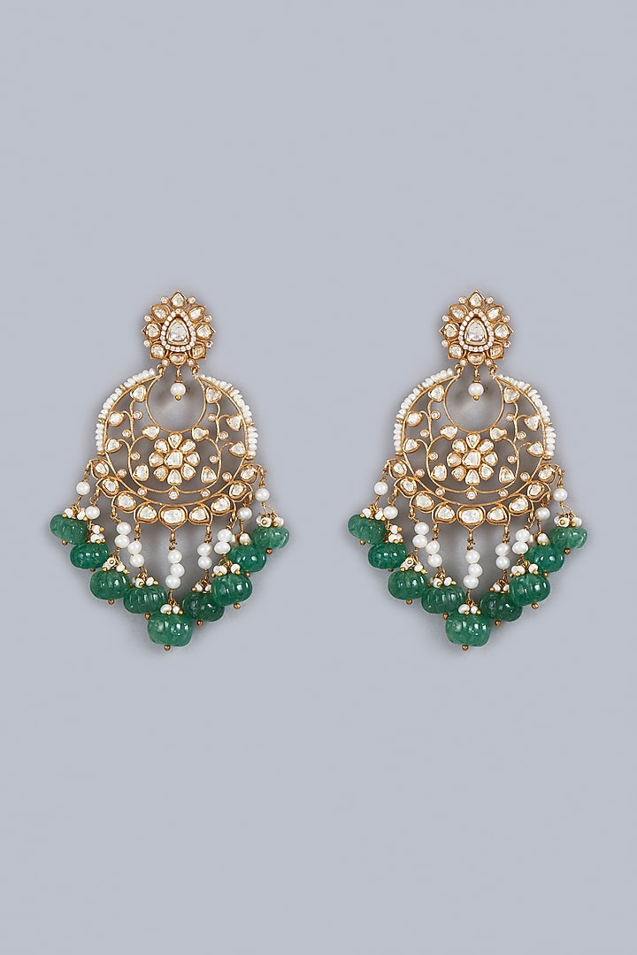 Gold Finish Moissanite Diamond Indo-Western Chandabali Earrings In Sterling Silver by Vinanti Manji at Pernia's Pop Up Shop