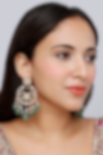 Gold Finish Moissanite Diamond Indo-Western Chandabali Earrings In Sterling Silver by Vinanti Manji at Pernia's Pop Up Shop