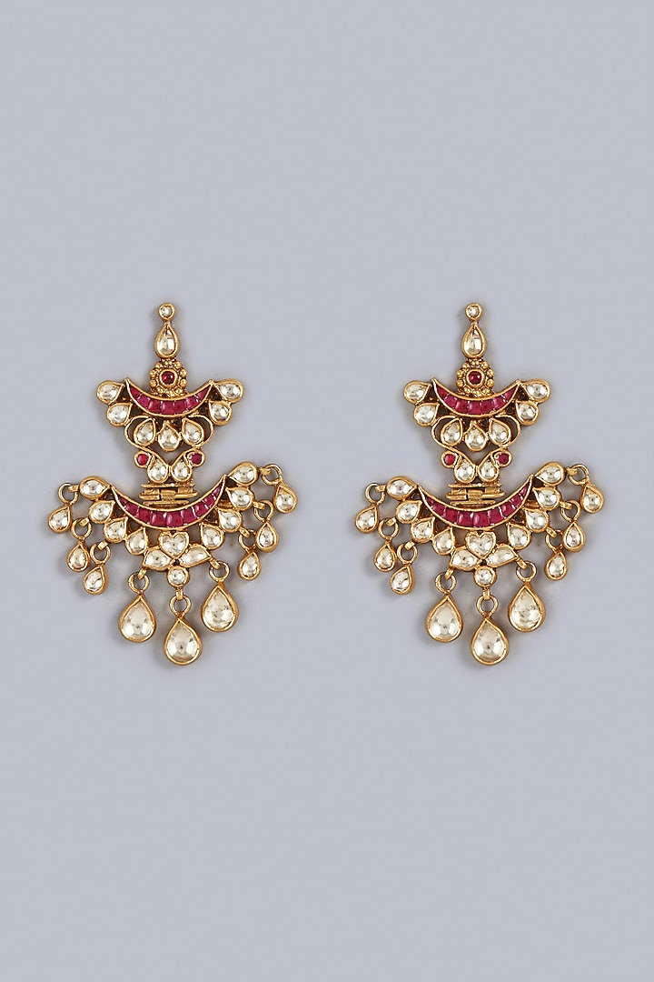 Gold Finish Kundan Polki Traditional Dangler Earrings In Sterling Silver by Vinanti Manji at Pernia's Pop Up Shop