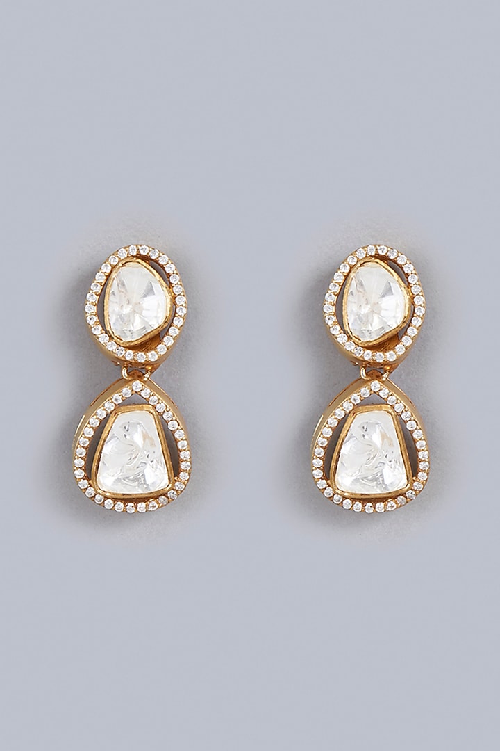 Gold Finish Kundan Polki Indo-Western Dangler Earrings In Sterling Silver by Vinanti Manji at Pernia's Pop Up Shop