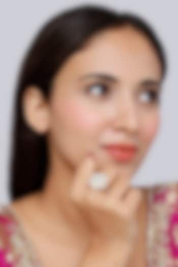 Gold Finish Kundan Polki Indo-Western Adjustable Finger Ring In Sterling Silver by Vinanti Manji at Pernia's Pop Up Shop