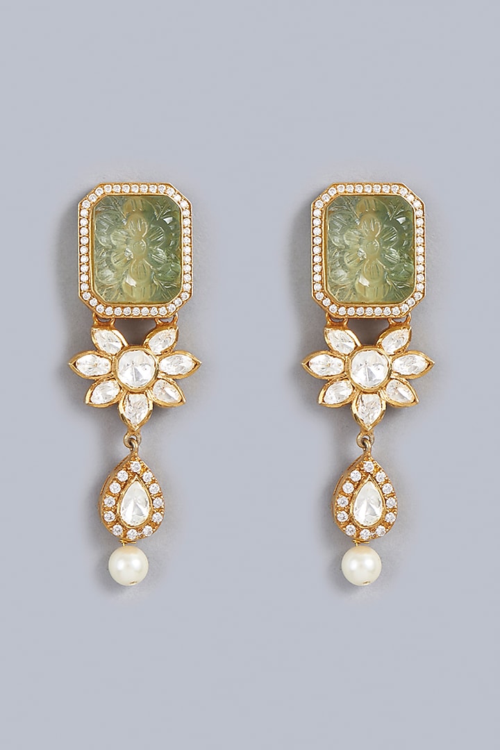 Gold Finish Moissanite Diamond Indo-Western Dangler Earrings In Sterling Silver by Vinanti Manji at Pernia's Pop Up Shop