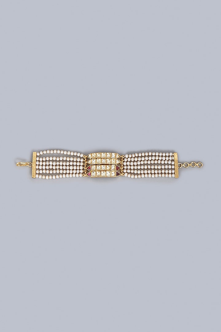 Gold Finish Shell Pearl Bracelet In Sterling Silver by Vinanti Manji at Pernia's Pop Up Shop