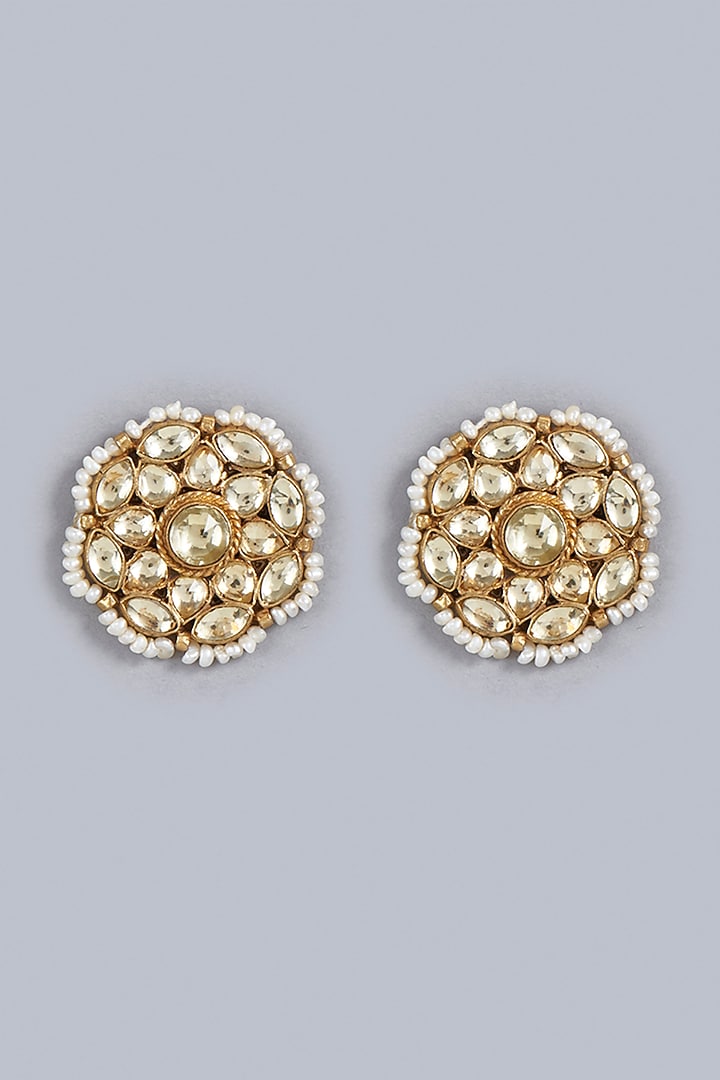 Gold Finish Traditional Stud Earrings In Sterling Silver by Vinanti Manji at Pernia's Pop Up Shop