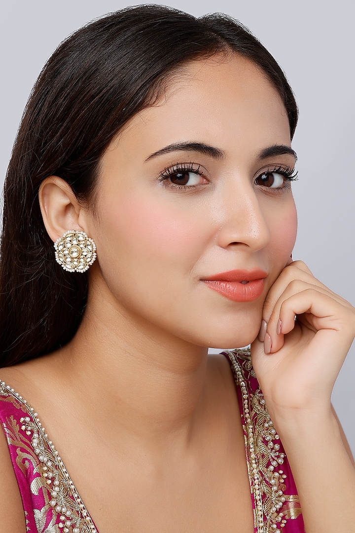 Gold Finish Traditional Stud Earrings In Sterling Silver by Vinanti Manji at Pernia's Pop Up Shop