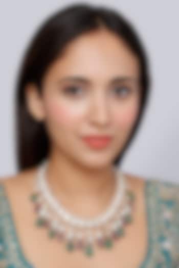 Gold Finish Multi-Colored Indo-Western Necklace In Sterling Silver by Vinanti Manji at Pernia's Pop Up Shop