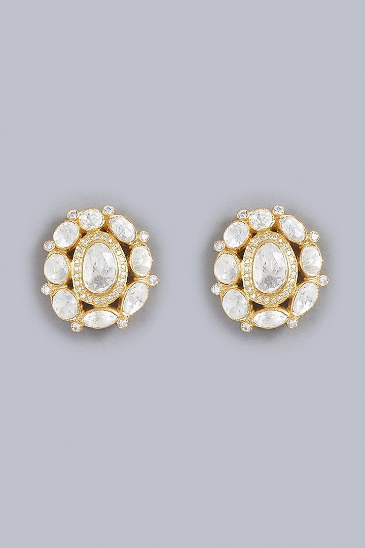 Gold Finish Kundan Polki Indo-Western Stud Earrings In Sterling Silver by Vinanti Manji at Pernia's Pop Up Shop