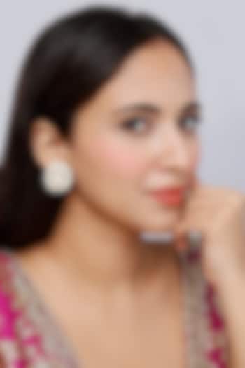 Gold Finish Kundan Polki Indo-Western Stud Earrings In Sterling Silver by Vinanti Manji at Pernia's Pop Up Shop