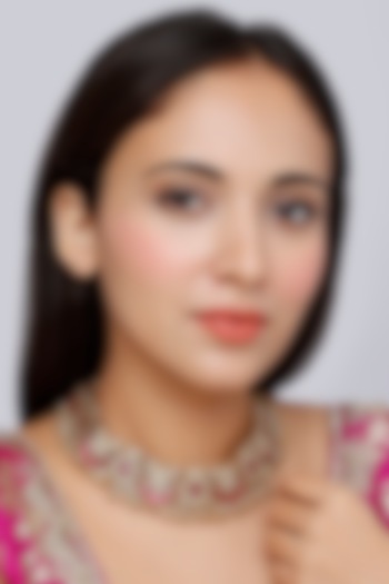 Gold Finish Kundan Polki Necklace In Sterling Silver by Vinanti Manji at Pernia's Pop Up Shop