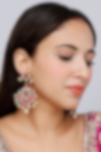 Gold Finish Kundan Polki Traditional Chandabali Earrings In Sterling Silver by Vinanti Manji at Pernia's Pop Up Shop