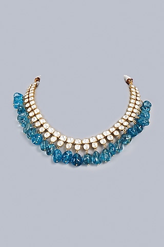 Gold Finish Topaz Stone Indo-Western Choker Necklace In Sterling Silver by Vinanti Manji