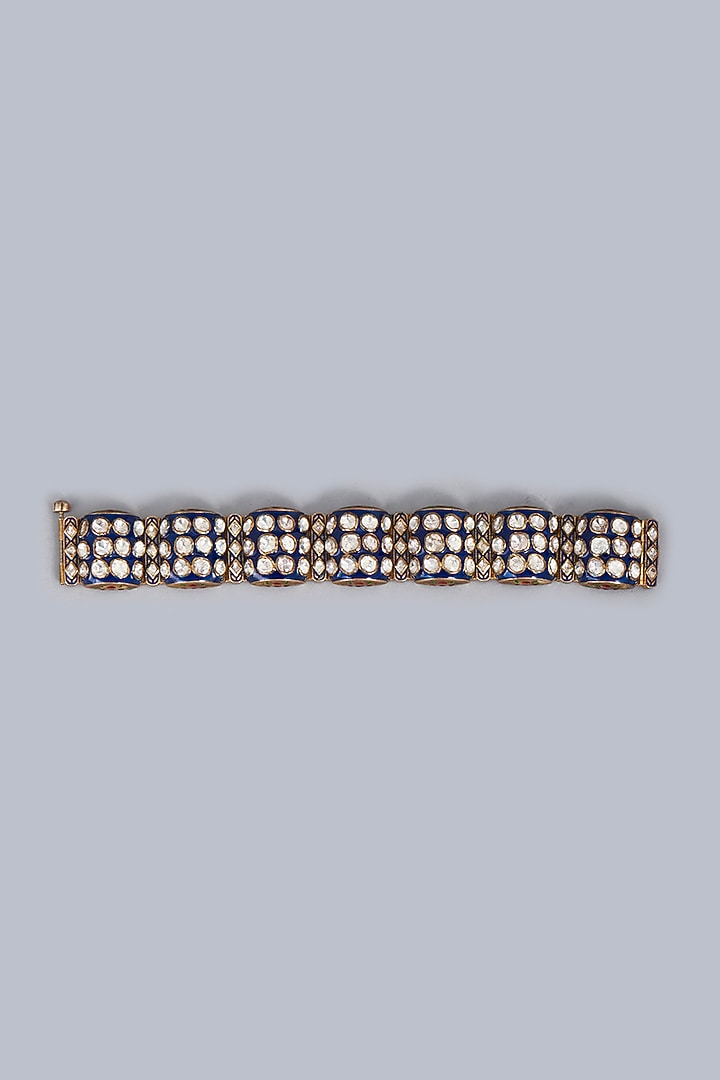 Gold Finish Kundan Polki Indo-Western Bracelet In Sterling Silver by Vinanti Manji at Pernia's Pop Up Shop