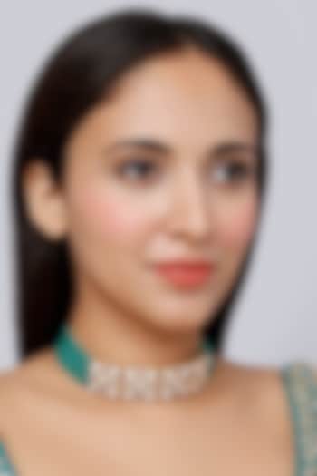 Gold Finish Green Onyx Stone Indo-Western Choker Necklace In Sterling Silver by Vinanti Manji at Pernia's Pop Up Shop