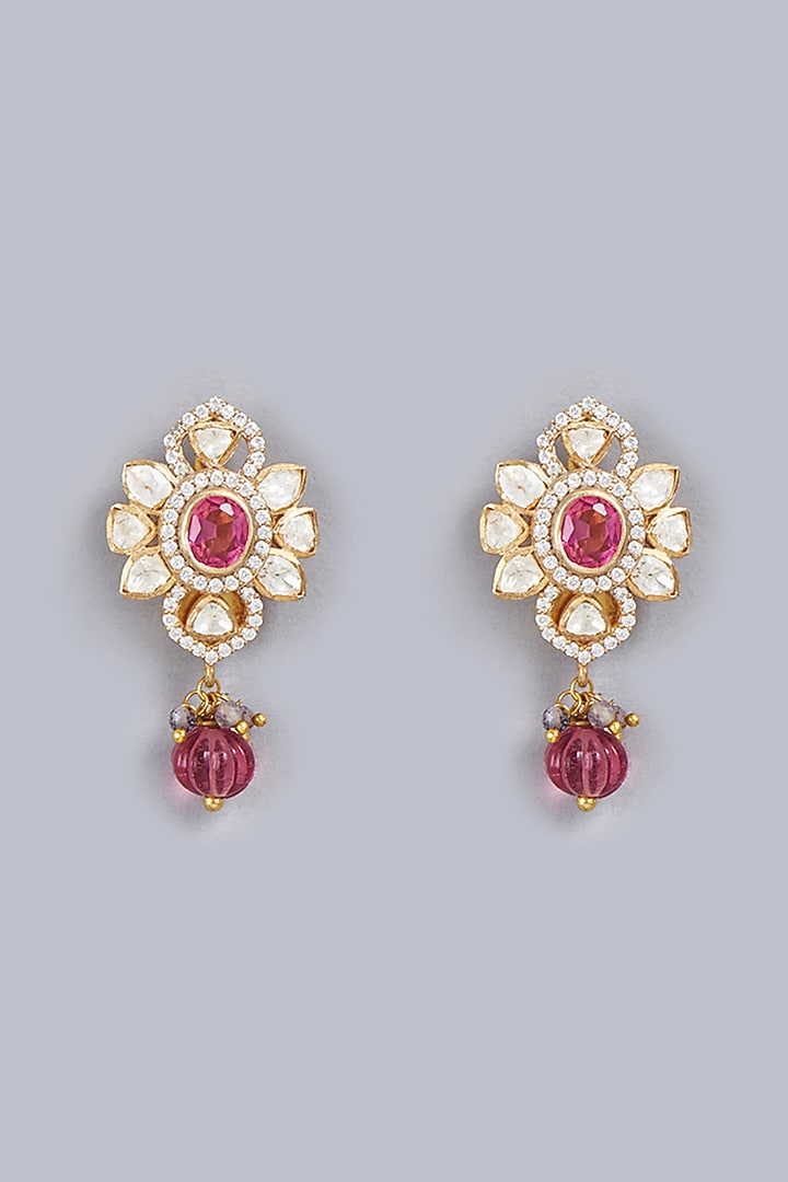 Gold Finish Indo-Western Stud Earrings In Sterling Silver by Vinanti Manji at Pernia's Pop Up Shop