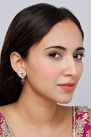 Gold Finish Indo-Western Stud Earrings In Sterling Silver by Vinanti Manji
