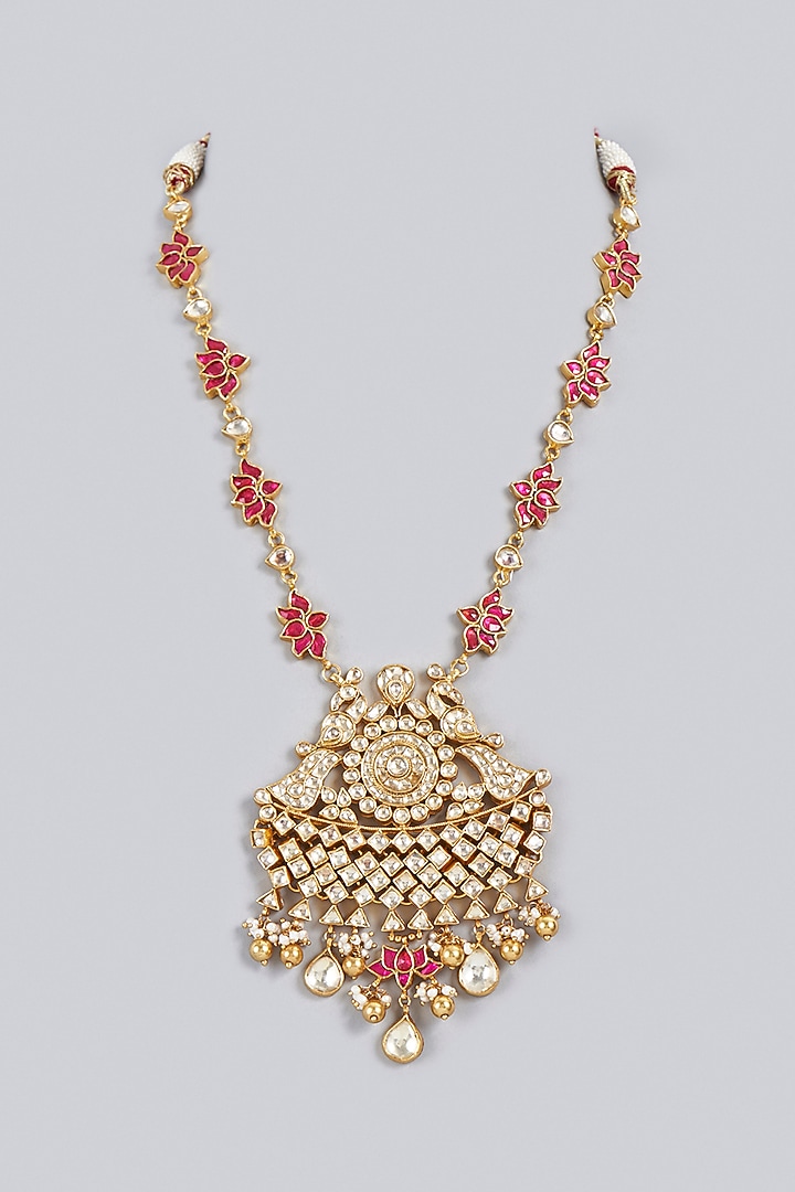 Gold Finish Long Necklace In Sterling Silver by Vinanti Manji at Pernia's Pop Up Shop