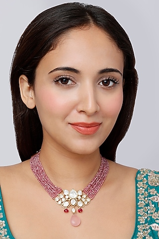 Gold Finish Indo-Western Choker Necklace In Sterling Silver by Vinanti Manji