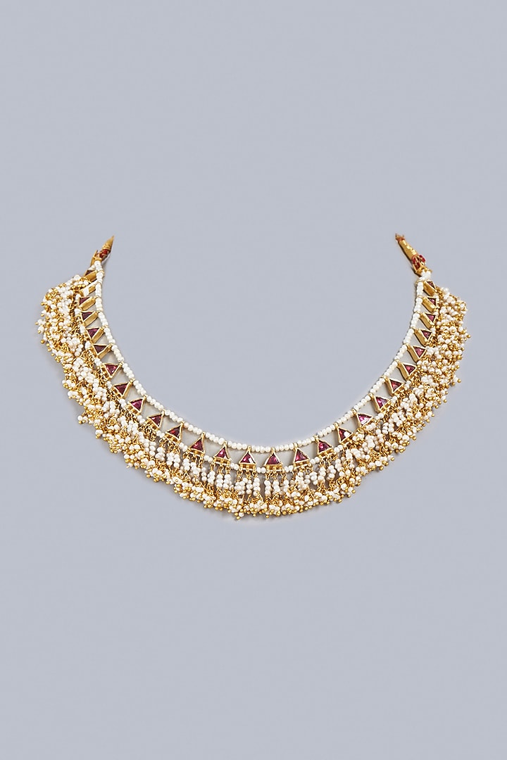Gold Finish Kundan Polki Traditional Necklace In Sterling Silver by Vinanti Manji at Pernia's Pop Up Shop