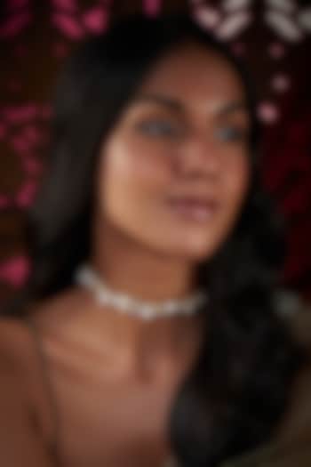 Gold Finish Kundan Polki & Pearl Choker Necklace In Sterling Silver by Vinanti Manji at Pernia's Pop Up Shop