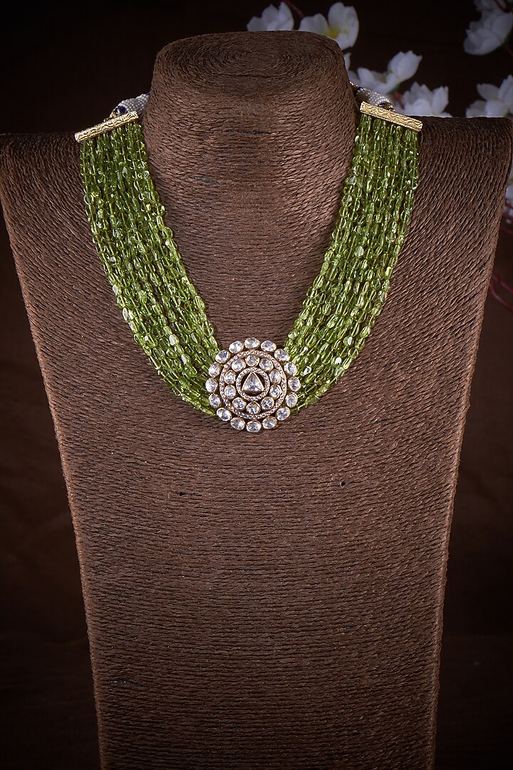 Gold Finish Kundan Polki Necklace In Sterling Silver by Vinanti Manji at Pernia's Pop Up Shop