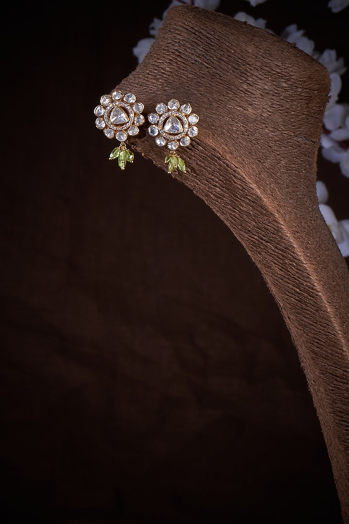 Gold Plated Kundan Polki & CZ Stud Earrings In Sterling Silver by Vinanti Manji at Pernia's Pop Up Shop