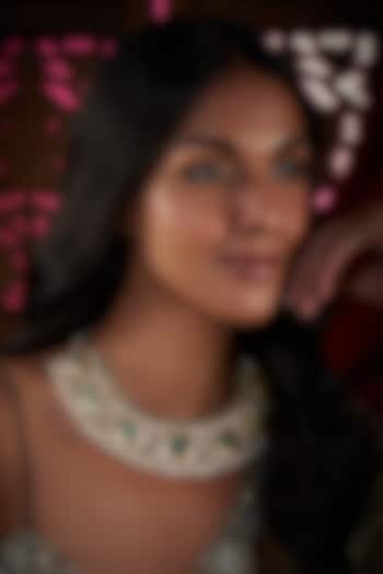 Gold Finish Kundan Polki & Green Fluorite Stone Bridal Necklace In Sterling Silver by Vinanti Manji at Pernia's Pop Up Shop