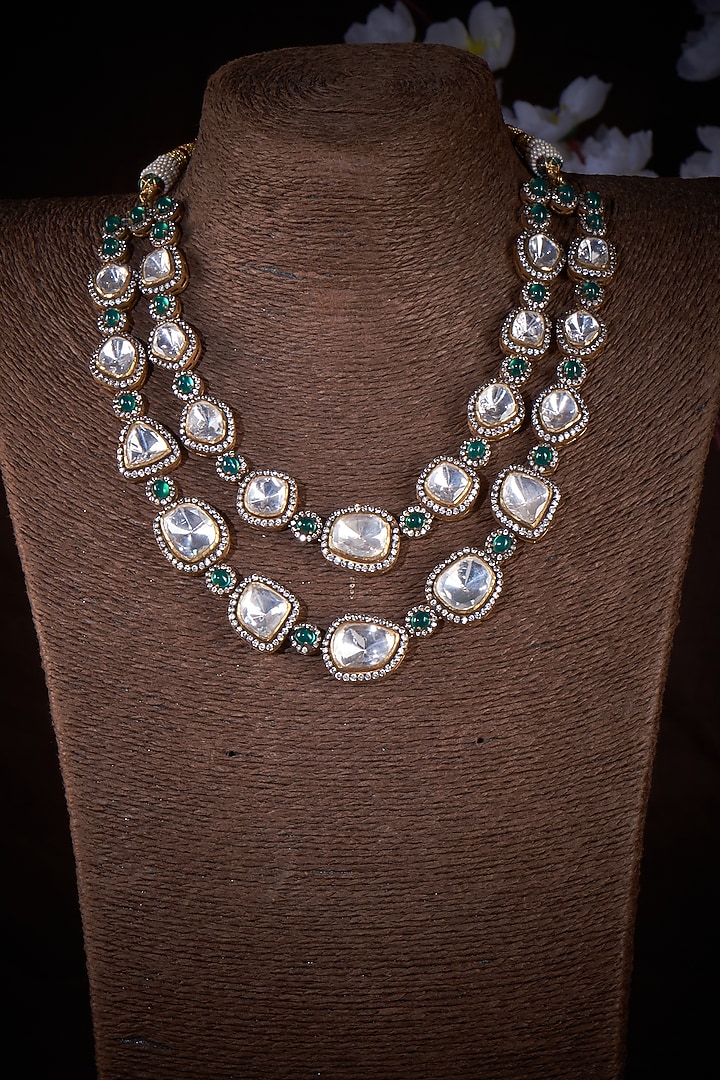 Gold Finish Kundan Polki & Fluorite Stone Necklace In Sterling Silver by Vinanti Manji at Pernia's Pop Up Shop