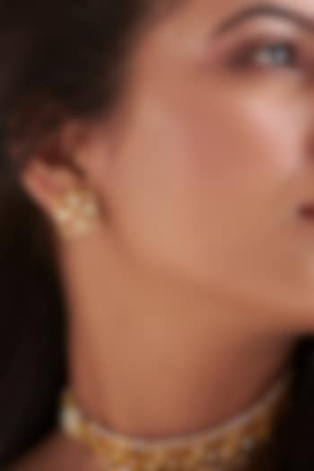 Gold Finish Ruby Stone & Kundan Polki Stud Earrings In Sterling Silver by Vinanti Manji at Pernia's Pop Up Shop