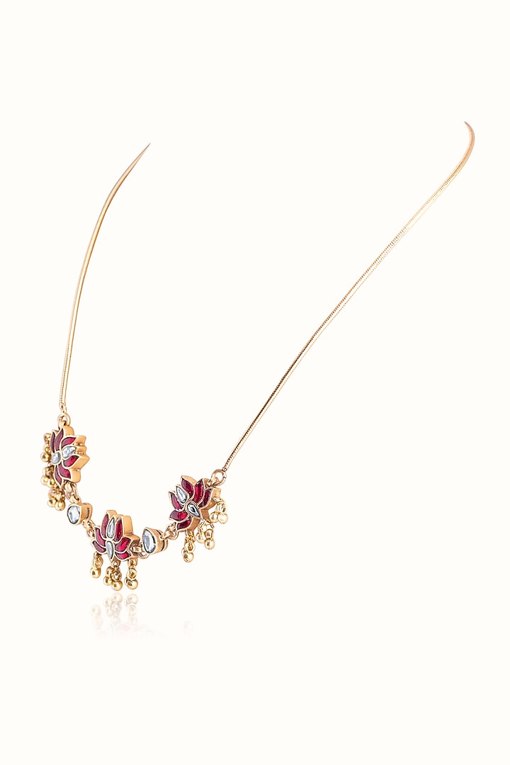 Gold Finish Ruby Stone & Kundan Polki Necklace In Sterling Silver by Vinanti Manji at Pernia's Pop Up Shop