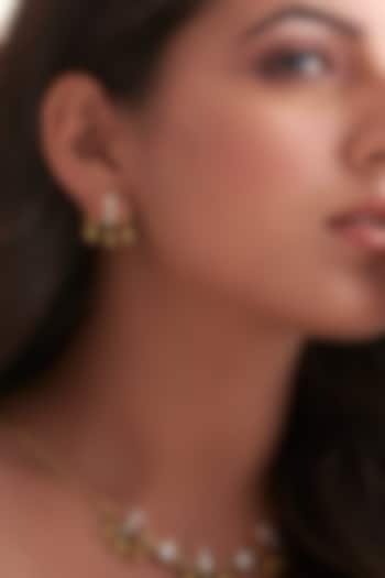 Gold Finish Ruby Stone & Kundan Polki Stud Earrings In Sterling Silver by Vinanti Manji at Pernia's Pop Up Shop