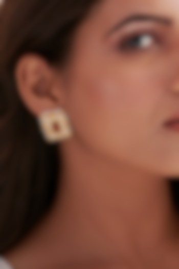 Gold Finish Ruby Stone & Kundan Polki Stud Earrings In Sterling Silver by Vinanti Manji at Pernia's Pop Up Shop