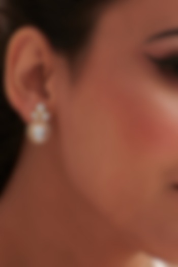 Gold Finish Cubic Zirconia & Kundan Polki Stud Earrings In Sterling Silver by Vinanti Manji at Pernia's Pop Up Shop