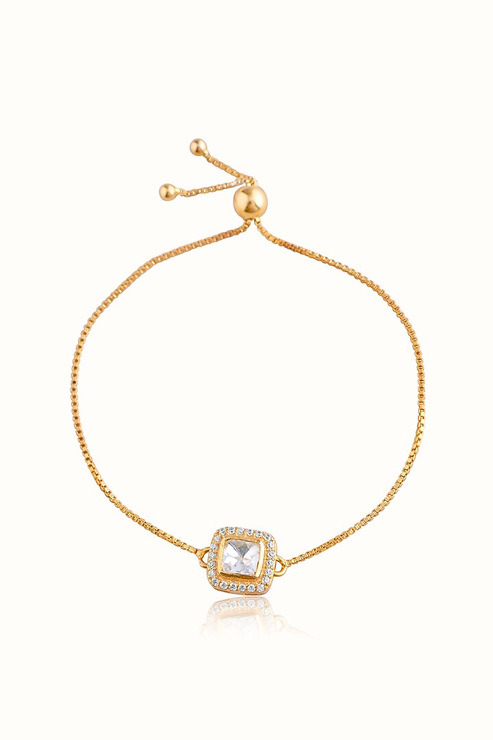 Gold Finish Cubic Zirconia & Kundan Polki Adjustable Bracelet In Sterling Silver by Vinanti Manji at Pernia's Pop Up Shop