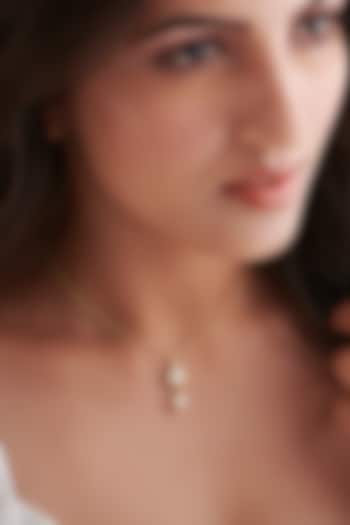 Gold Finish Cubic Zirconia & Kundan Polki Chain Necklace In Sterling Silver by Vinanti Manji at Pernia's Pop Up Shop