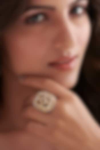 Gold Finish Ruby Stone & Kundan Polki Adjustable Ring In Sterling Silver by Vinanti Manji at Pernia's Pop Up Shop