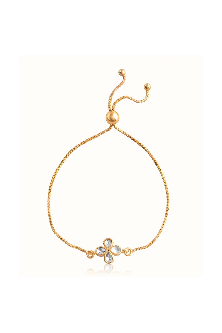 Gold Finish Diamond & Kundan Polki Adjustable Bracelet In Sterling Silver by Vinanti Manji at Pernia's Pop Up Shop