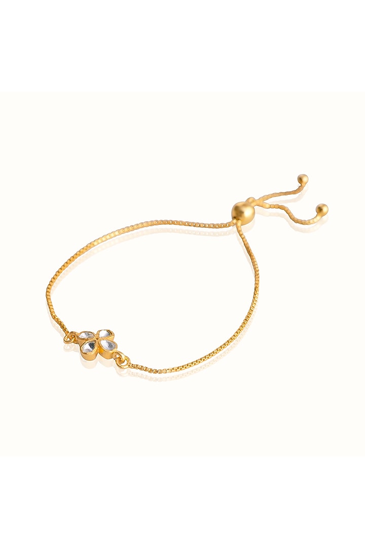 Gold Finish Diamond & Kundan Polki Adjustable Bracelet In Sterling Silver by Vinanti Manji at Pernia's Pop Up Shop