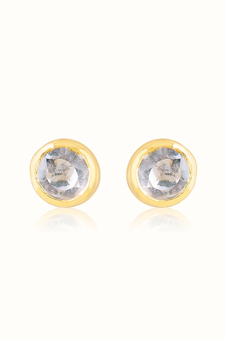 Gold Finish Diamond Stud Earrings In Sterling Silver by Vinanti Manji at Pernia's Pop Up Shop