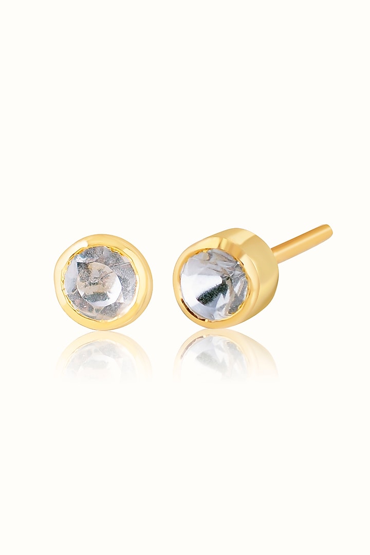 Gold Finish Diamond Stud Earrings In Sterling Silver by Vinanti Manji at Pernia's Pop Up Shop