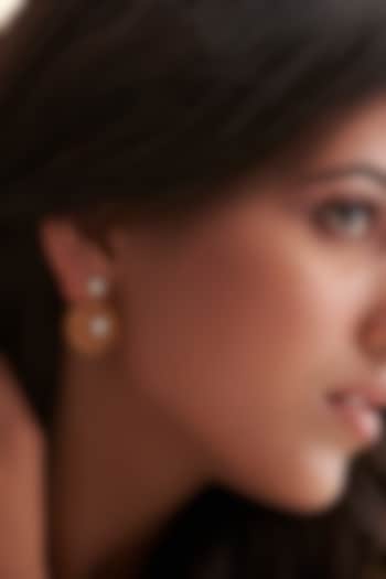 Gold Finish Diamond Floral Dangler Earrings In Sterling Silver by Vinanti Manji at Pernia's Pop Up Shop