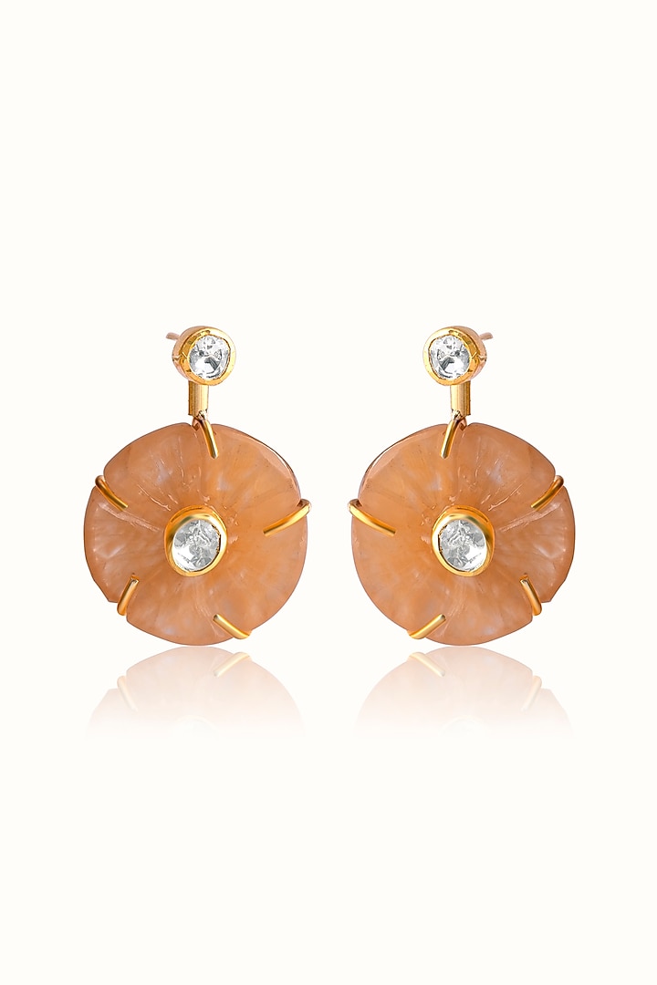 Gold Finish Diamond Floral Dangler Earrings In Sterling Silver by Vinanti Manji at Pernia's Pop Up Shop