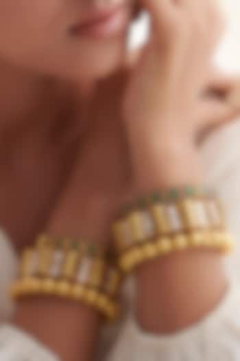 Gold Plated Kundan Polki Handcrafted Bangle In Sterling Silver by Vinanti Manji at Pernia's Pop Up Shop