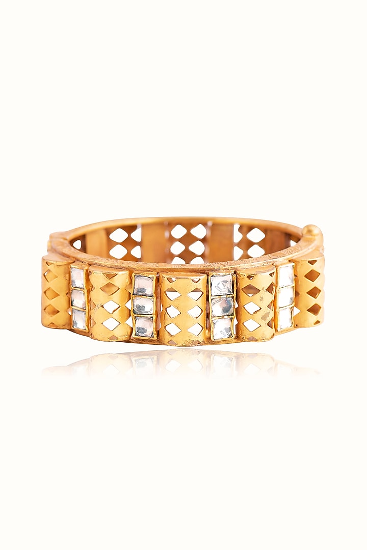 Gold Plated Kundan Polki Handcrafted Bangle In Sterling Silver by Vinanti Manji at Pernia's Pop Up Shop