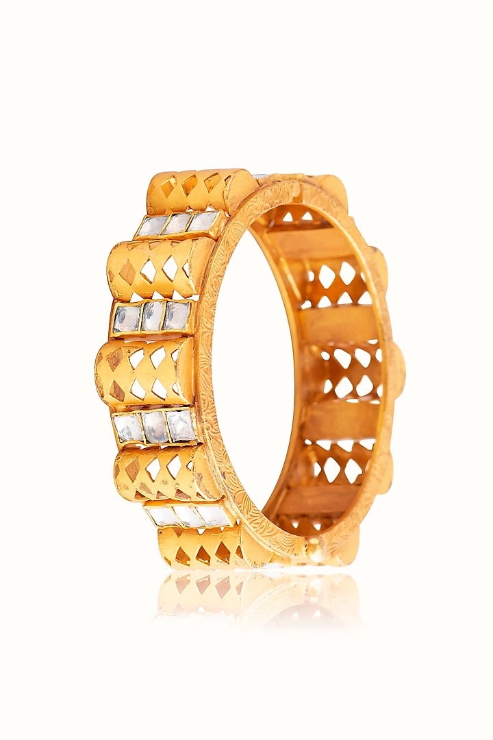 Gold Plated Kundan Polki Handcrafted Bangle In Sterling Silver by Vinanti Manji at Pernia's Pop Up Shop
