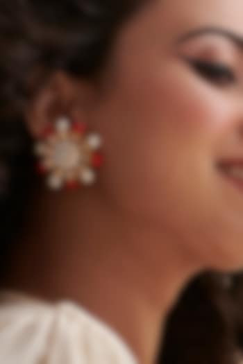 Gold Finish Ruby Stone & Kundan Polki Stud Earrings In Sterling Silver by Vinanti Manji at Pernia's Pop Up Shop