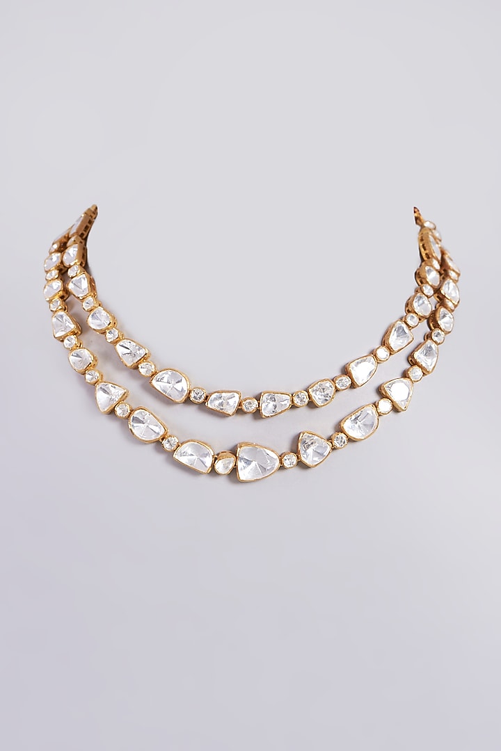 Gold Finish Moissanite Diamond Necklace In Sterling Silver by Vinanti Manji at Pernia's Pop Up Shop