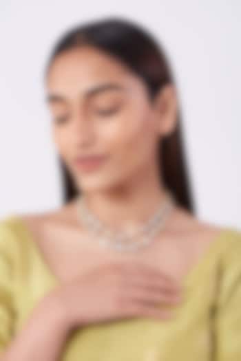 Gold Finish Moissanite Diamond Necklace In Sterling Silver by Vinanti Manji at Pernia's Pop Up Shop