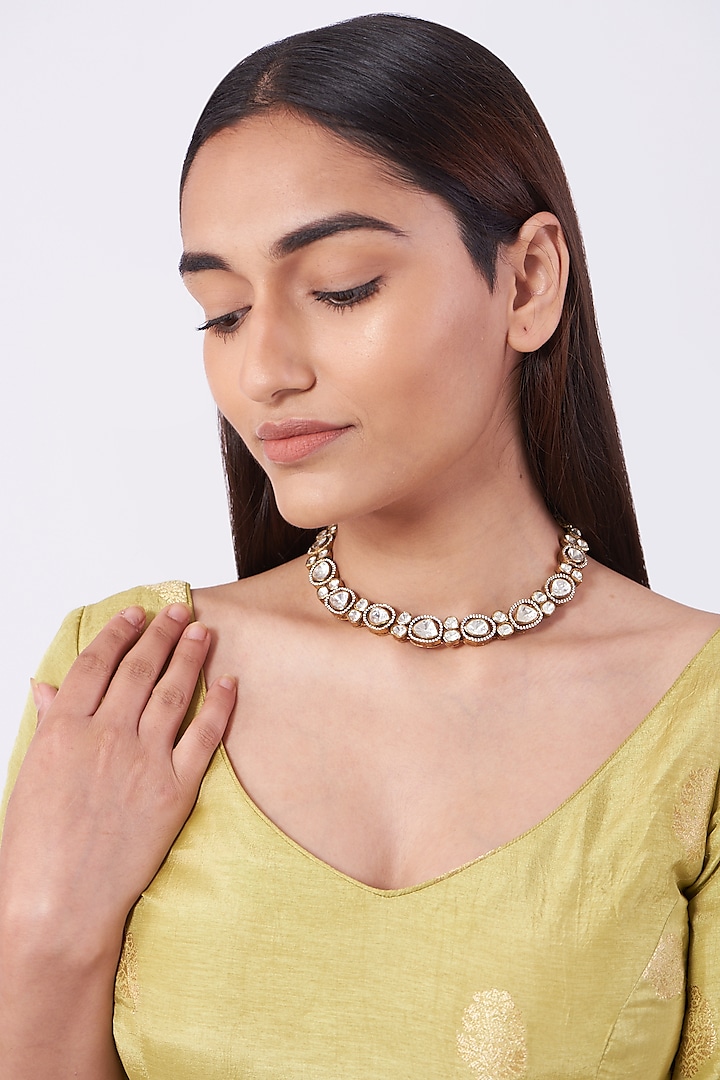 Gold Finish Necklace In Sterling Silver by Vinanti Manji at Pernia's Pop Up Shop