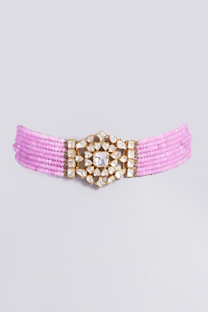 Gold Finish Quartz Beaded Choker Necklace by Vinanti Manji at Pernia's Pop Up Shop