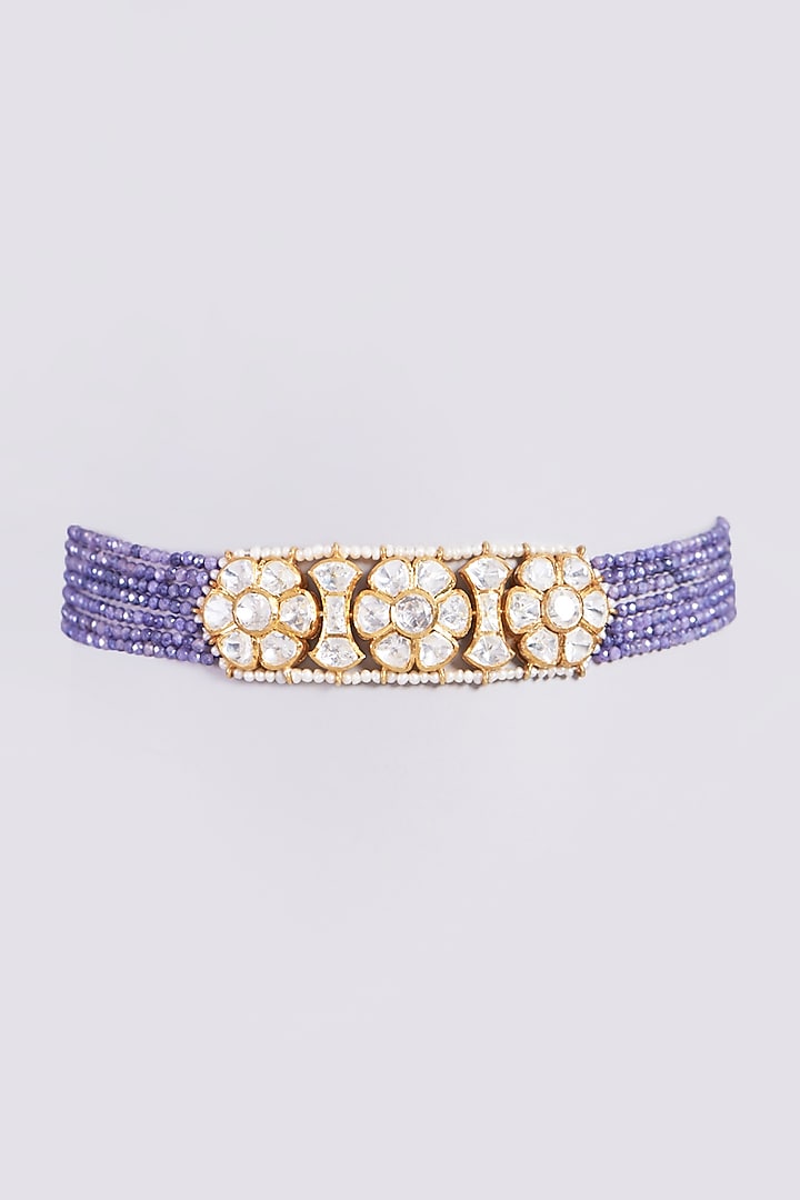 Gold Finish Sapphire Moonstone Beaded Necklace In Sterling Silver by Vinanti Manji at Pernia's Pop Up Shop